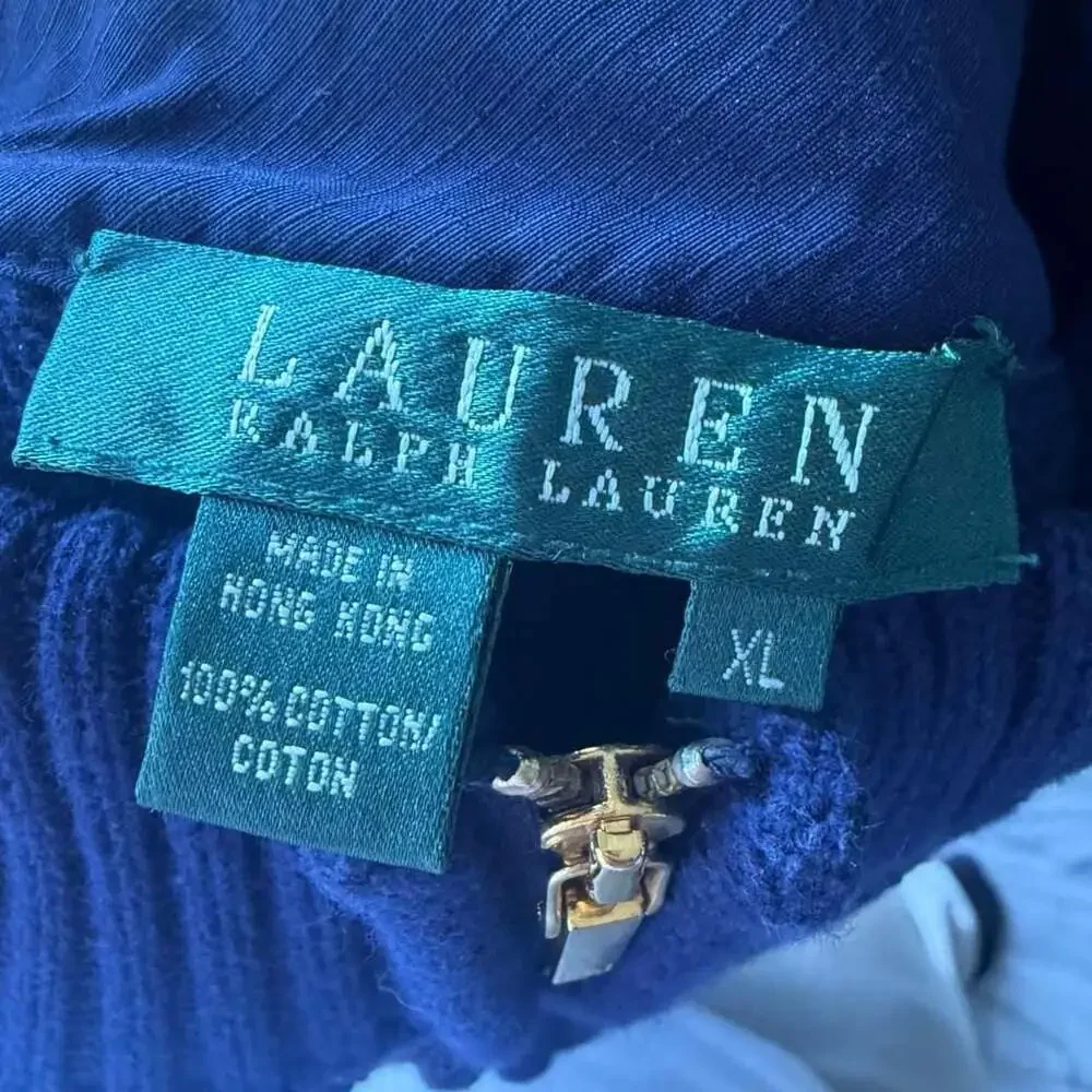 Lauren Ralph Lauren Navy Crest Full Zip Knit Sweater